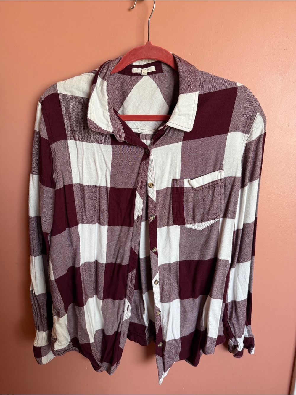 Maurices Maroon and White Buffalo Plaid Button-Down Shirt